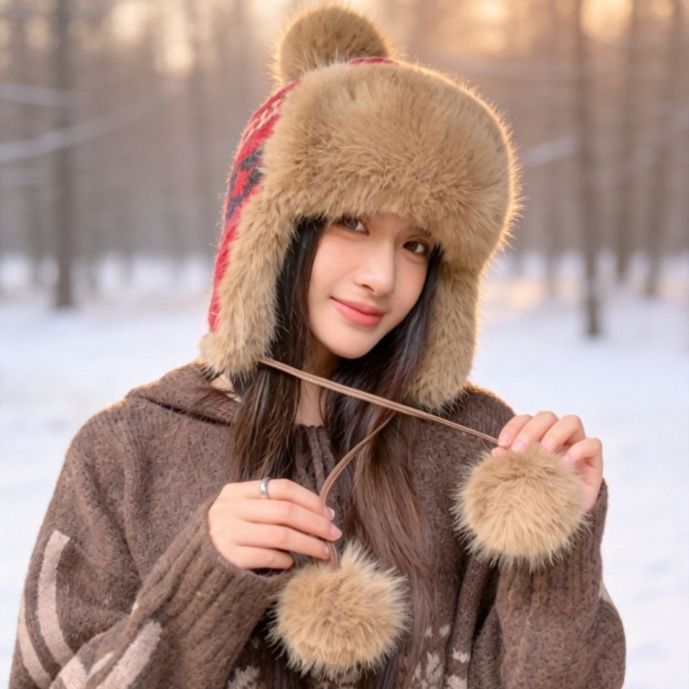 Winter Trapper Hat - Stijlvolle gebreide polyester trappermuts met pompons,