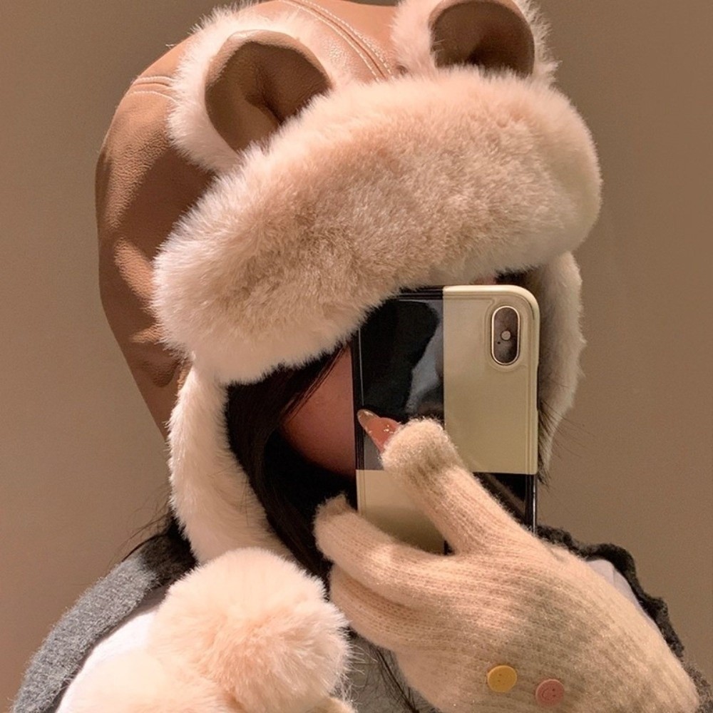 Winter Trapper Hat - Gezellige nep-leren berenoren oorbeschermermuts met oorkleppen,